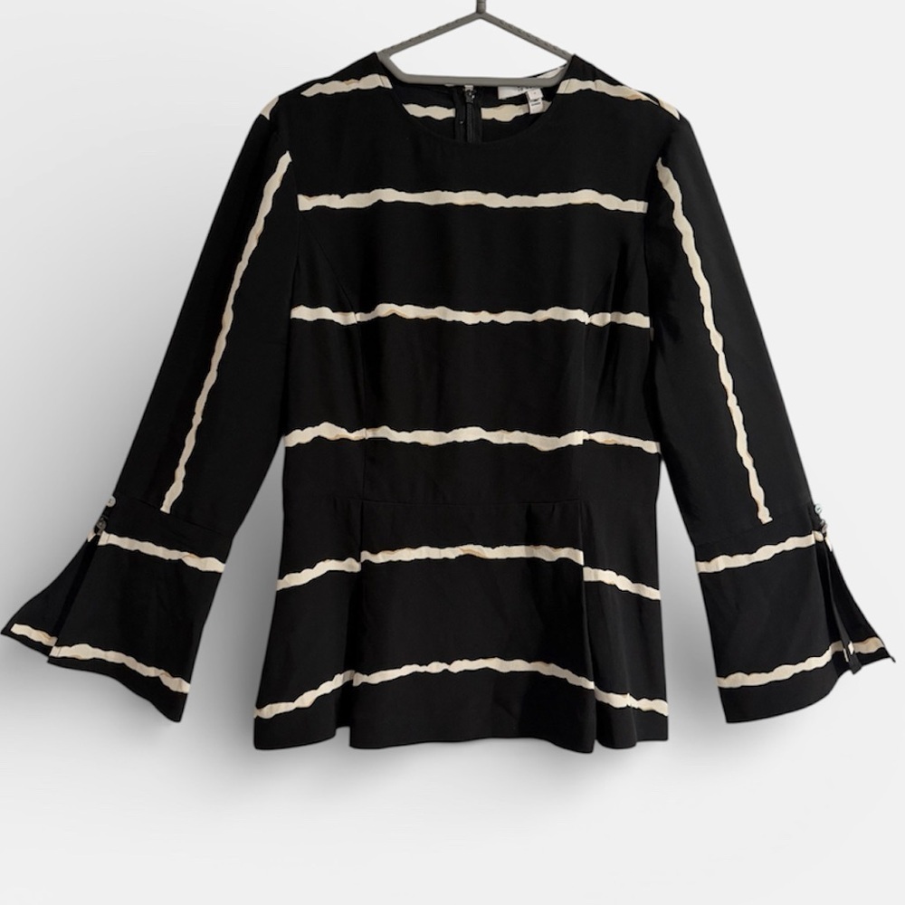 Silk 10 Crosby Derek Lam Black and White Striped Blouse - Picture 2 of 4